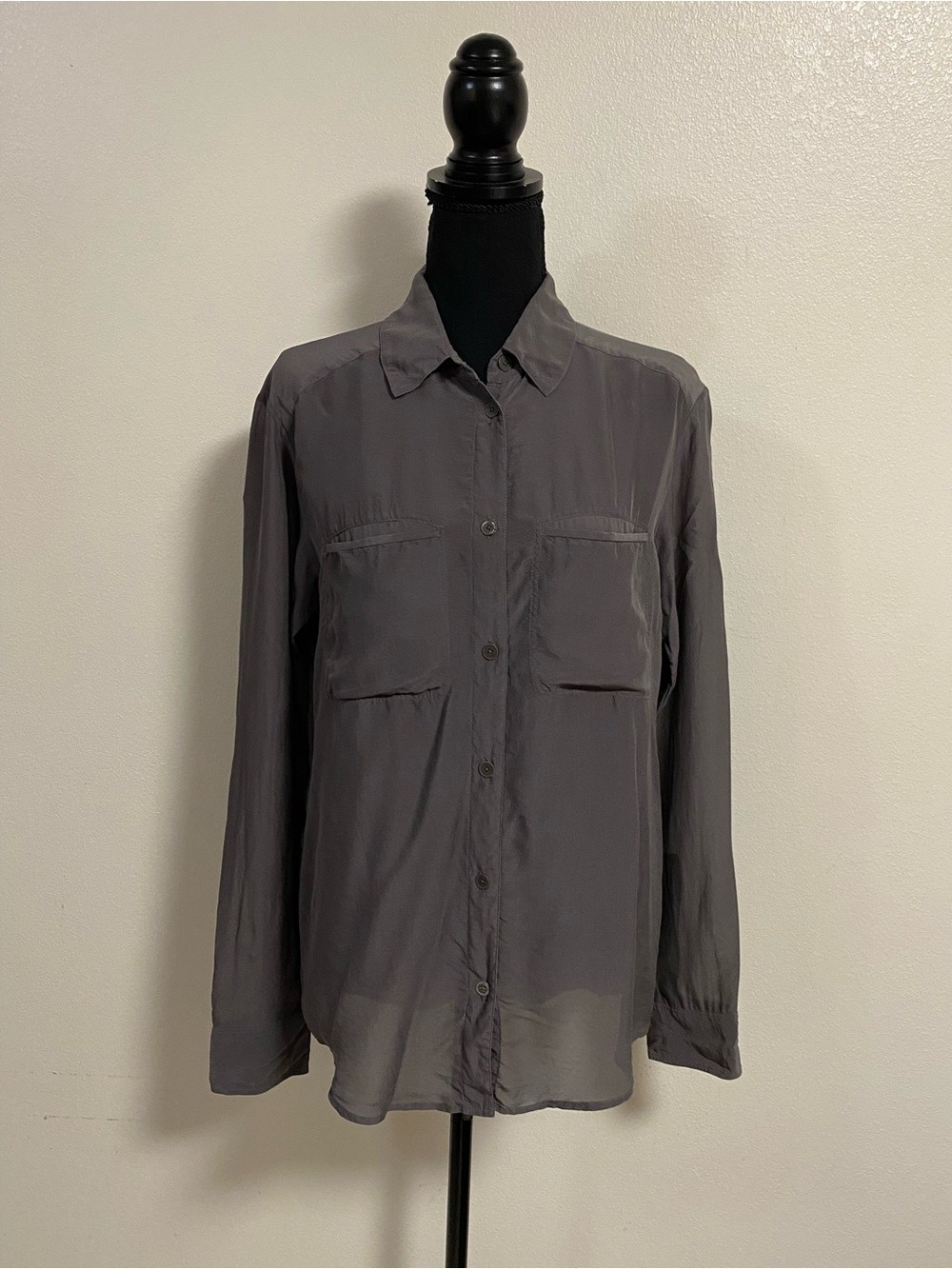T by Alexander Wang Blouse Women’s Size Small Charcoal Semi Sheer button Blouse